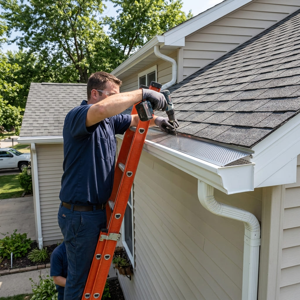Micro-mesh gutter guards installed on a Boise, ID home to keep leaves out of the gutter