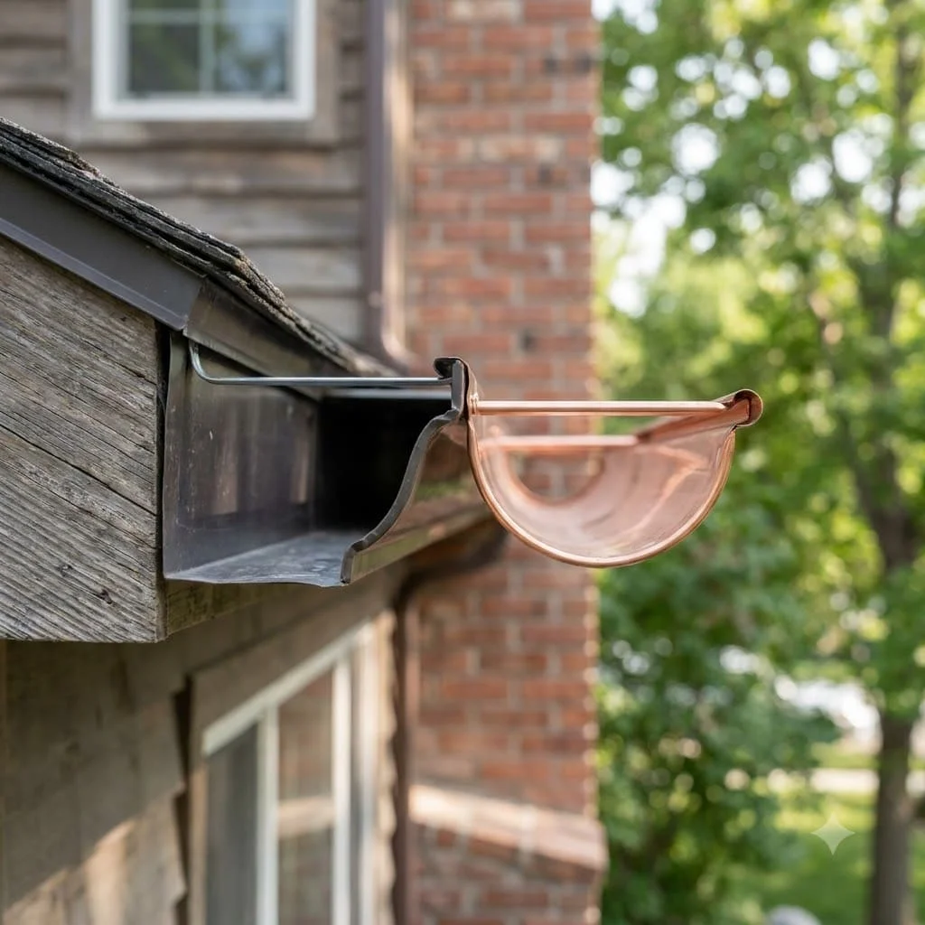 K-style ogee gutter profile shown next to a half-round gutter profile on a Boise, Idaho home